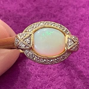 Vintage Faux Opal and Diamond Ring Set in Gold Metal Size 11